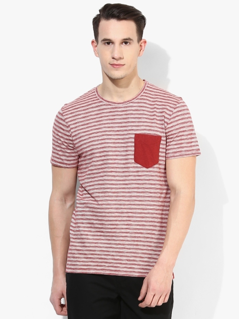 Red Striped Slim Fit Round Neck T-Shirt