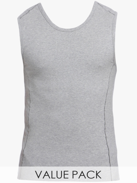 Pack Of 2 Multicoloured Solid Round Neck Vests, Multi