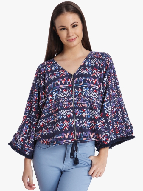 ONLY Women Navy Printed Top, Navy blue