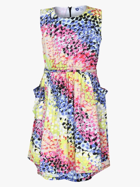 612 league Girls Multicoloured Printed Fit and Flare Dress, Multi