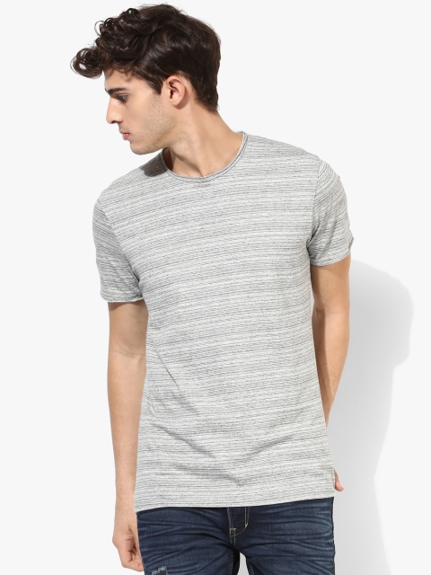 Grey Striped Regular Fit Round Neck T-Shirt