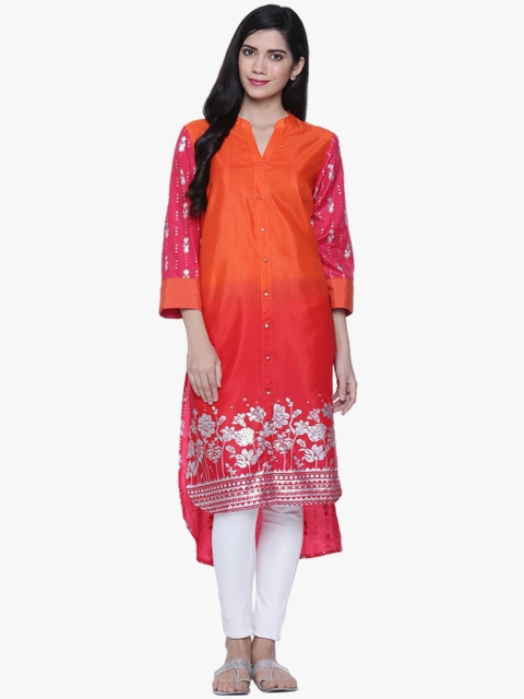 AKKRITI BY PANTALOONS Women Orange & Pink Printed Straight Kurta