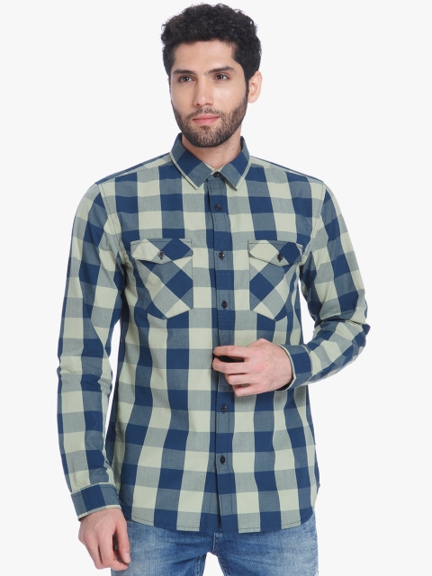 Green Checked Regular Fit Casual Shirt