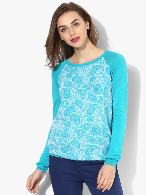 Turquoise Printed Blouse, Turquoise blue