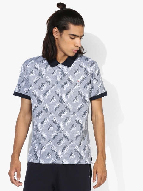 Grey Printed Regular Fit Polo T-Shirt