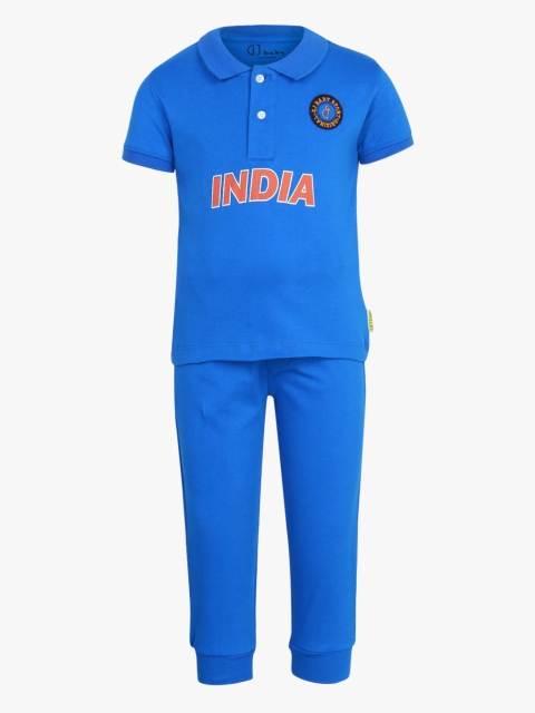 Gini and Jony Boys Blue Solid T-shirt with Joggers