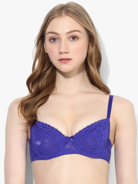 Blue Self Pattern Bra