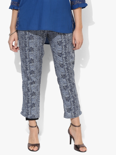 Rangriti Women Blue Regular Fit Printed Cigarette Trousers
