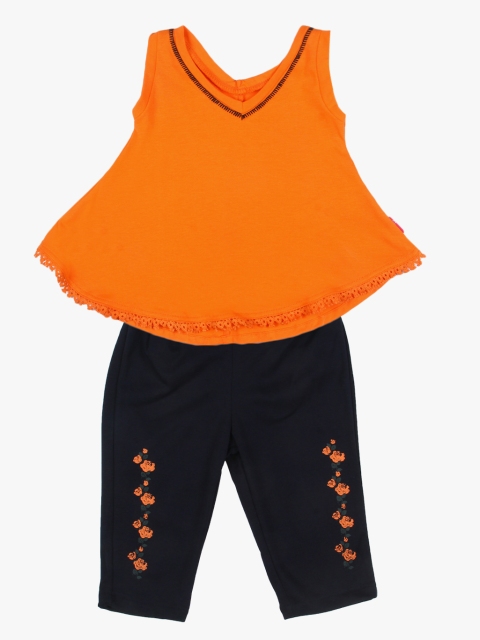 Gini and Jony Girls Orange & Navy Solid Top with Trousers