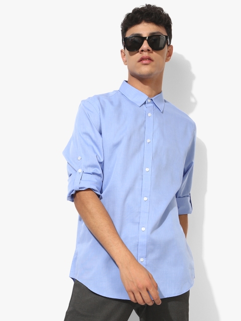 Blue Solid Regular Fit Casual Shirt