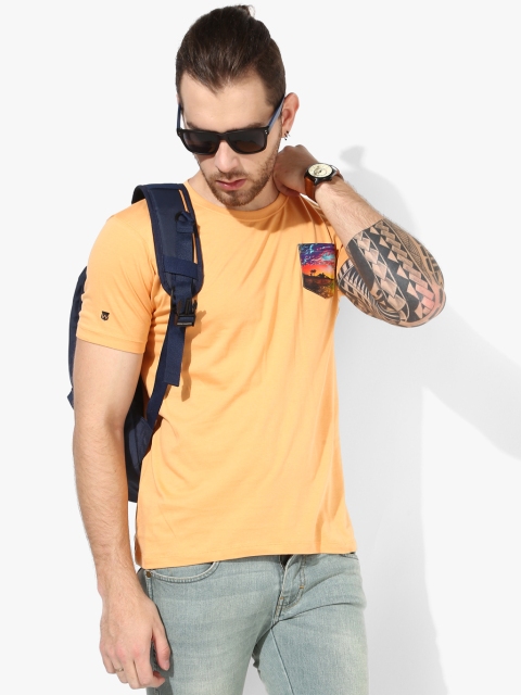 Orange Printed Round Neck T-Shirt