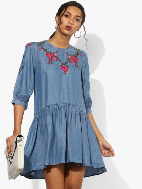 Blue Coloured Solid Shift Dress