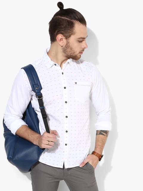 White Printed Slim Fit Casual Shirt