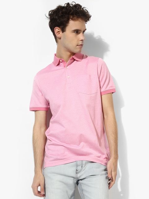 Pink Textured Slim Fit Polo T-Shirt