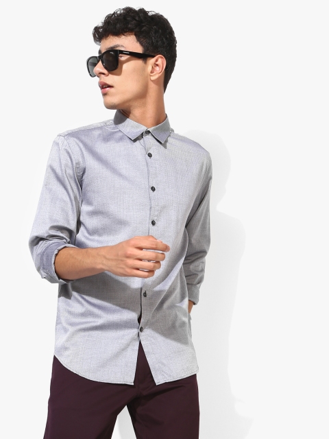 Grey Textured Regular Fit Casual Shirt