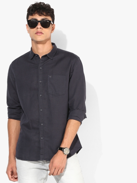 Grey Solid Slim Fit Casual Shirt