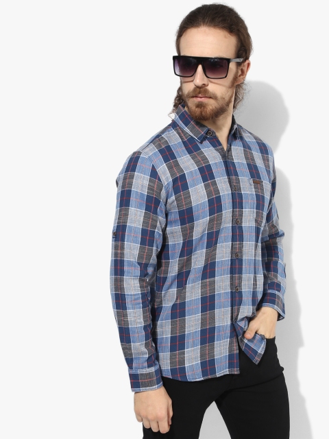 Blue Checked Regular Fit Casual Shirt