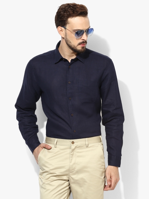 Navy Blue Solid Regular Fit Formal Shirt