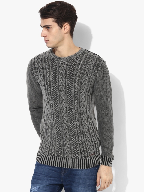 Dark Grey Solid Regular Fit Round Neck Sweater