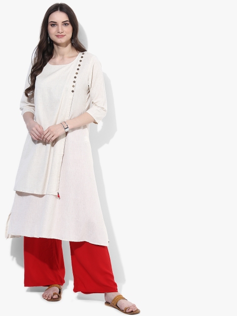 RANGMANCH BY PANTALOONS Women Beige Solid Layered A-Line Kurta
