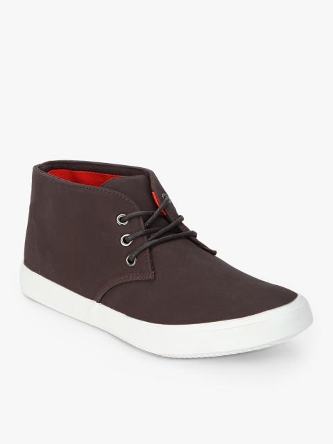 Pure Play Men Coffee Brown Solid Mid-Top Sneakers