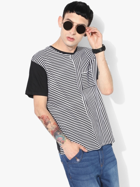 Black Striped Slim Fit Striped Round Neck T-Shirt