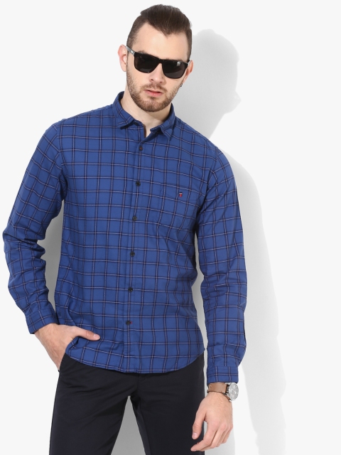 Blue Checked Slim Fit Casual Shirt