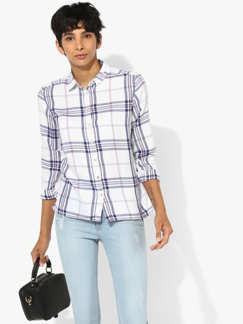 Lee Women White Regular Fit Checked Casual Shirt