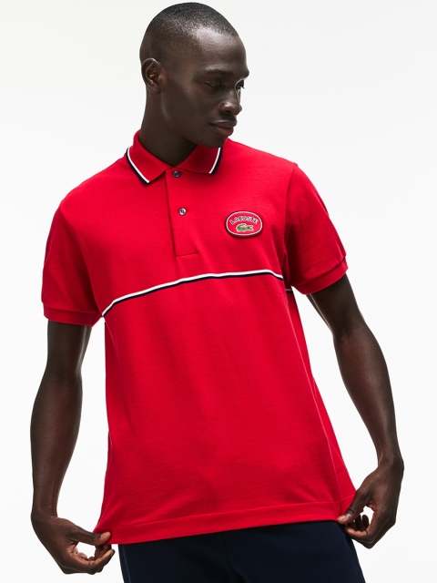 Lacoste Men Red Slim Fit Striped Accents Petit Pique Polo