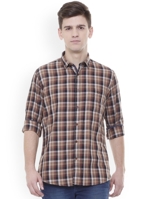 Van Heusen Sport Men Brown Slim Fit Checked Casual Shirt