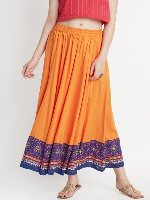 AKKRITI BY PANTALOONS Women Orange Printed Maxi Skirt