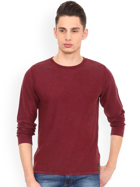 Solly Jeans Co. Men Maroon Self Design Pullover