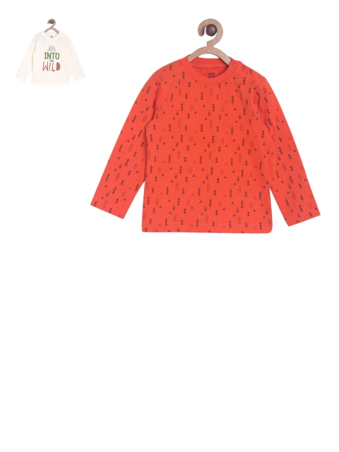 MINI KLUB Boys Pack of 2 Printed Round Neck T-shirt, Orange
