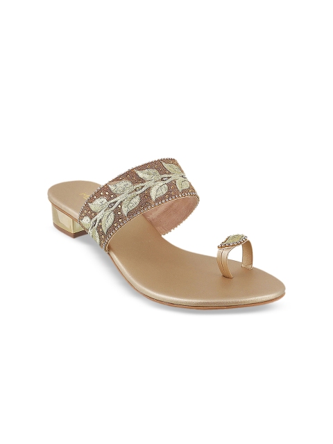 Metro Women Gold-Toned Woven Design Synthetic One Toe Flats