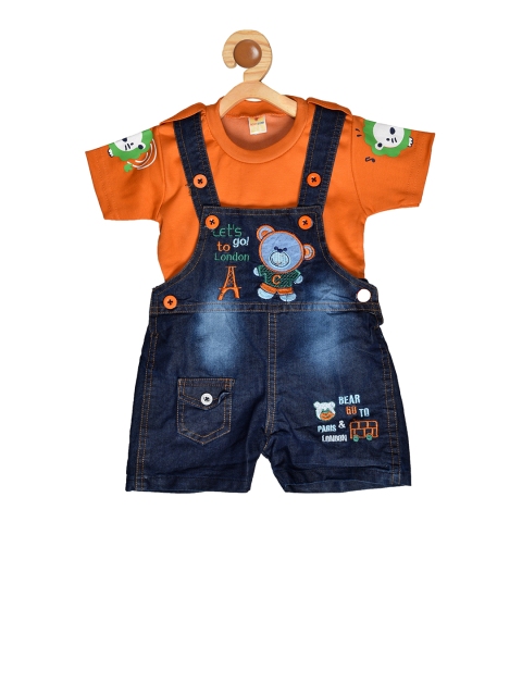 BORN WEAR Kids Orange & Blue Printed Clothing Set