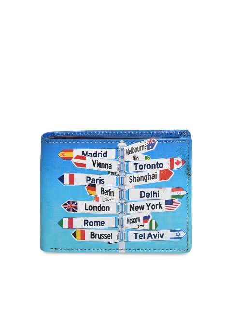 Peseta Men Blue Prinred Two Fold Genuine Leather Wallet