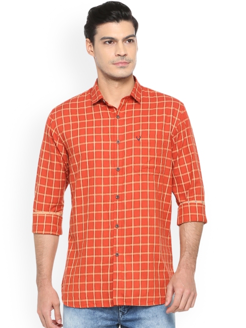 Allen Solly Men Orange Regular Fit Checked Casual Shirt