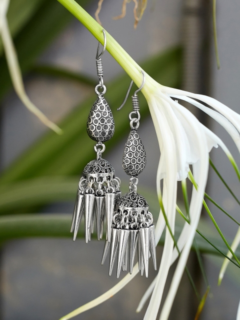 ZeroKaata Silver-Toned Quirky Jhumkas
