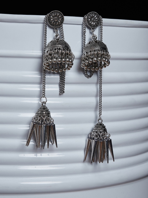 ZeroKaata Women Silver-Toned Dome Shaped Jhumkas