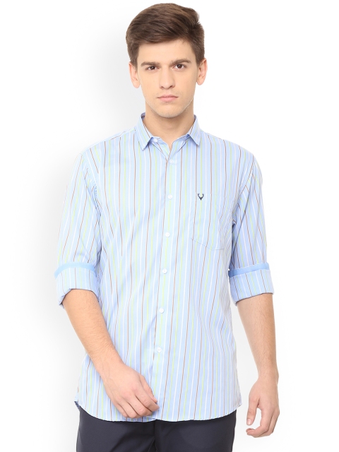 Allen Solly Men Turquoise Blue Slim Fit Striped Casual Shirt