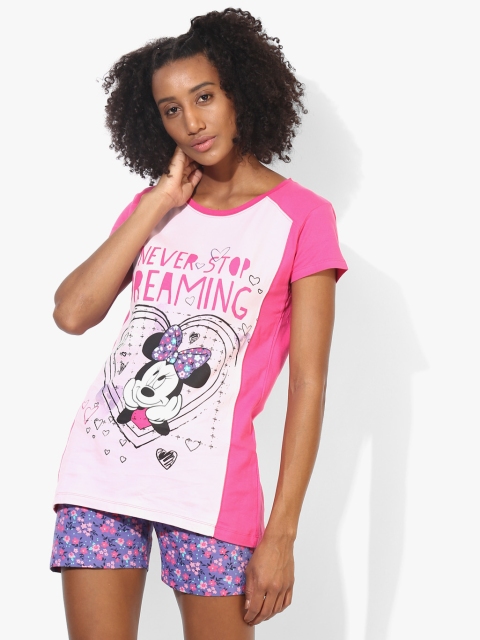 July Nightwear Pink & Purple Printed Night Suit MM103