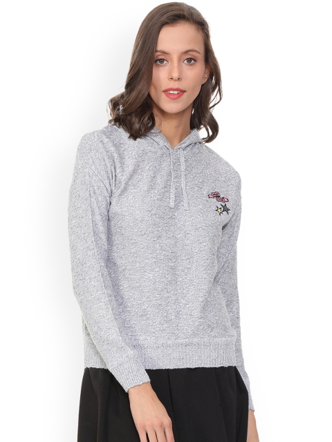 People Women Grey Solid Pullover