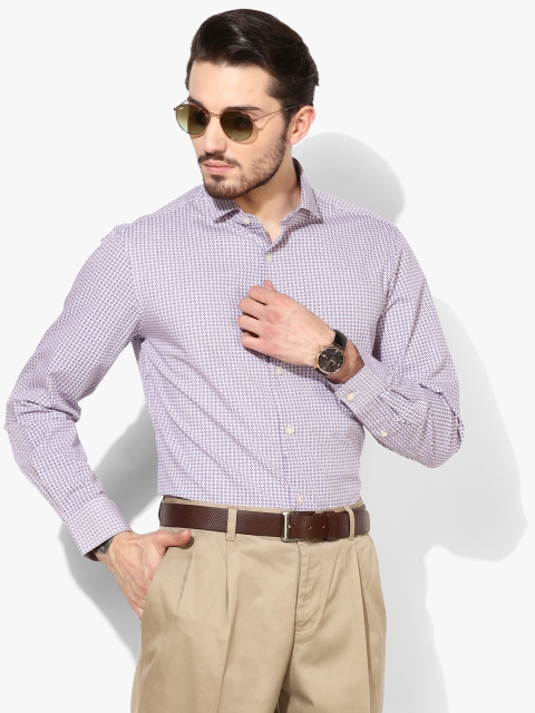 Blue Printed Slim Fit Formal Shirt