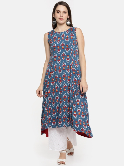 RANGMANCH BY PANTALOONS Women Blue & Red Printed A-Line Kurta
