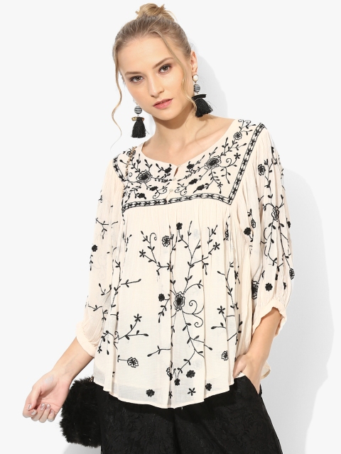 Antheaa Women Cream-Coloured Printed Top