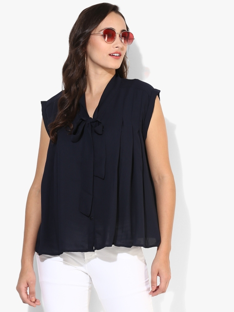 Pretty Blouse Featuring A Silky Fabrication With An Easy Flowy Fit And Front Button Closures And A Tie Detail At The Neckline Add Touches Of Femme, Navy blue
Pretty Blouse Featuring A Silky Fabrication With An Easy Flowy Fit And Front Button Closures And A Tie Detail At The Neckline Add Touches Of Femme, Navy blue