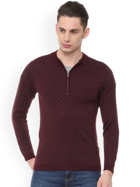 Van Heusen Men Maroon Self Design Pullover