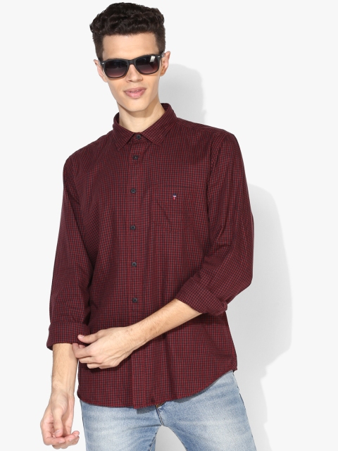 Red Checked Slim Fit Casual Shirt