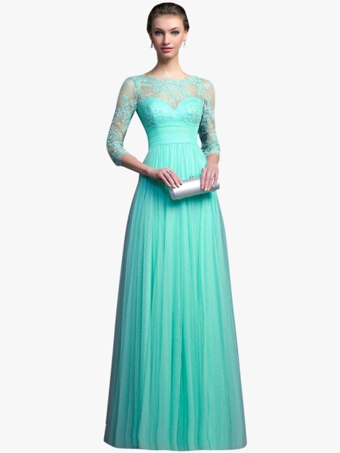 JC Collection Women Sea Green Solid Net Maxi Dress