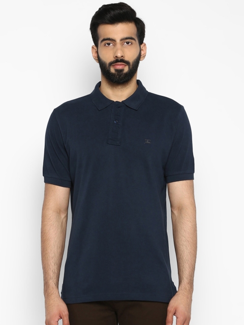ColorPlus Men Navy Blue Solid Polo Collar Pure Cotton T-shirt